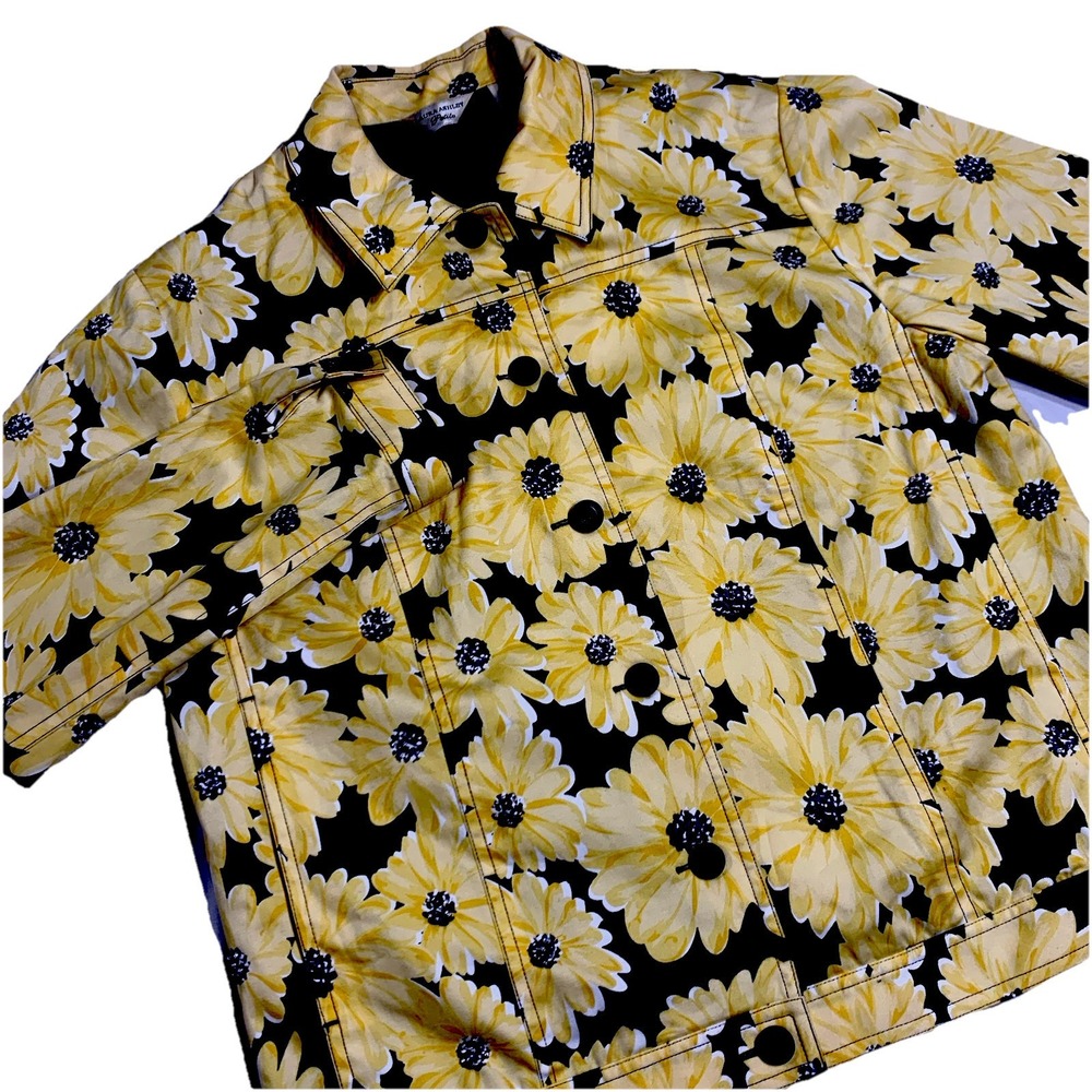 🌼Laura Ashley Petite Jacket Womens Size PS Button Yellow Floral Beaded Lined🌼‎